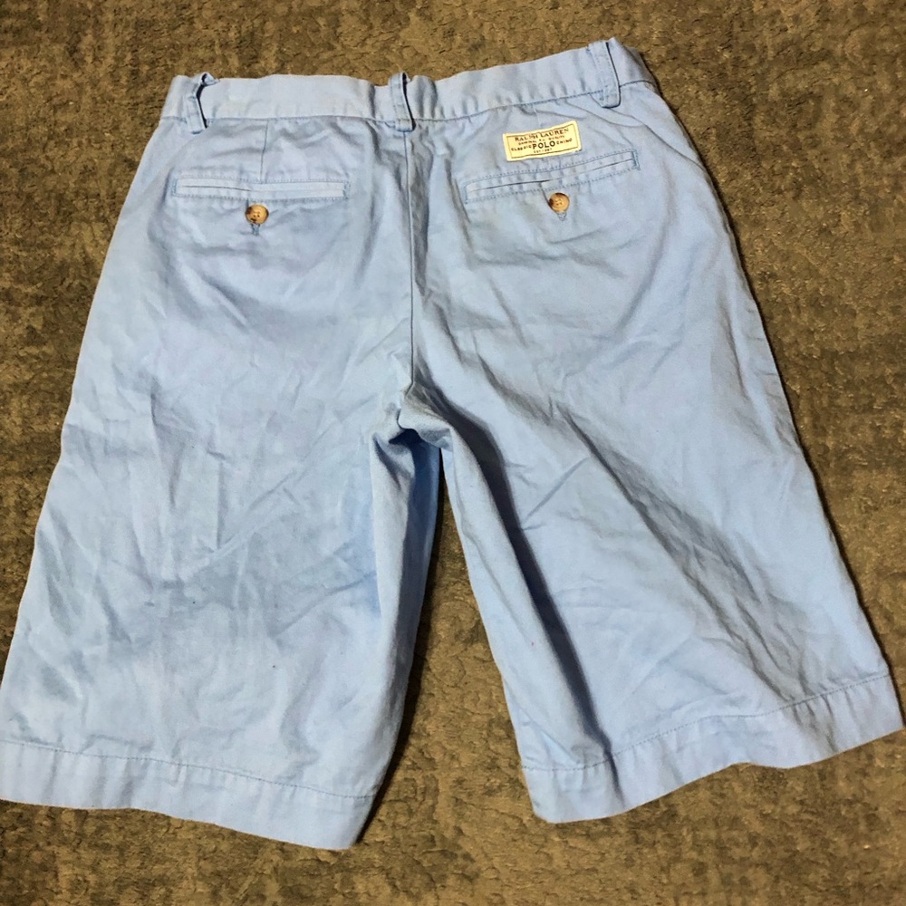 Ralph Lauren Light Blue Flat-Front Cotton Shorts - Picture 2 of 4